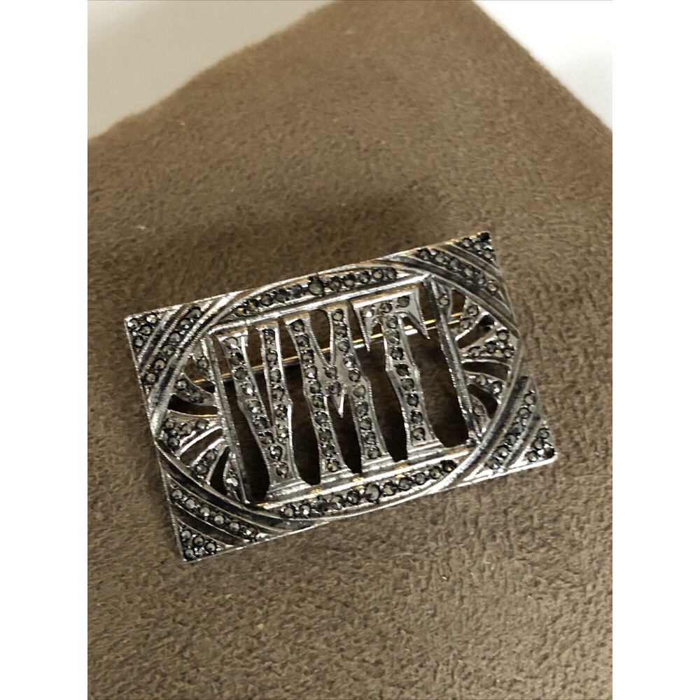Vintage ART DECO STERLING SILVER MARCASITE INITIAL PIN VMT. EX CONDITION